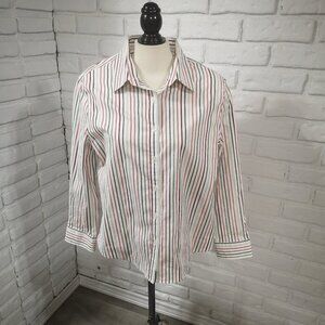 Tabi Wrinkle Resistant Stretch Ladies Size XL Red Grey White Striped Shirt